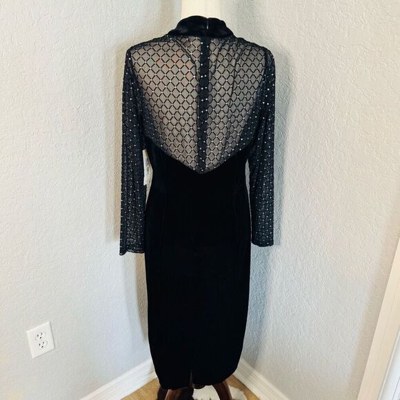 Eliza J Beaded Yoke Mixed Media Long Sleeve Sheath Dress, Black, Size 14, NWT - Picture 13 of 16